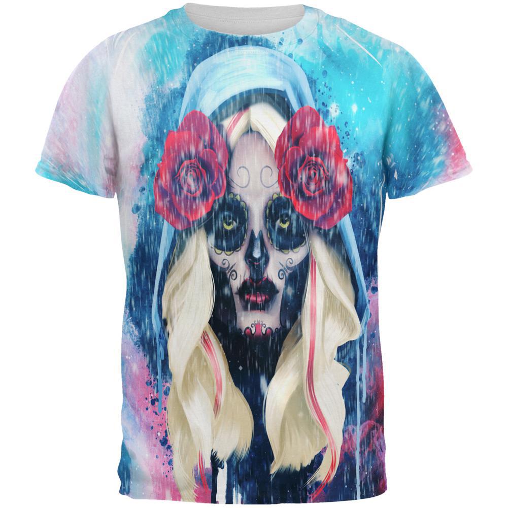 Halloween Day of the Dead Sugar Skull Girl Rain All Over Mens T Shirt Men's T-Shirts Old Glory 2XL Multi