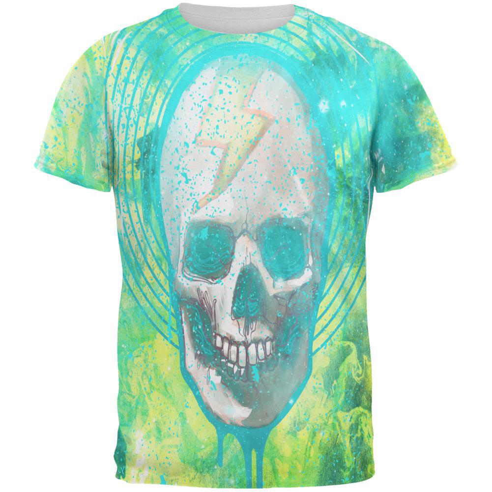 Halloween Lightning Bolt Skull Distressed Plasma All Over Mens T Shirt Men's T-Shirts Old Glory 2XL Multi