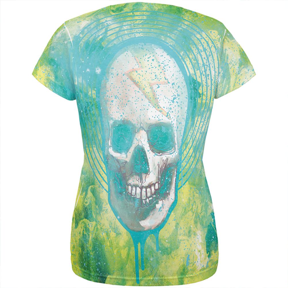 Halloween Lightning Bolt Skull Distressed Plasma All Over Womens T Shirt Women's T-Shirts Old Glory