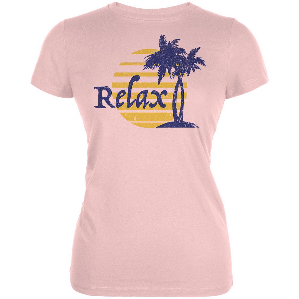 Summer Sun Relax Palm Tree Juniors Soft T Shirt Juniors T-Shirts Old Glory LG Blush Pink