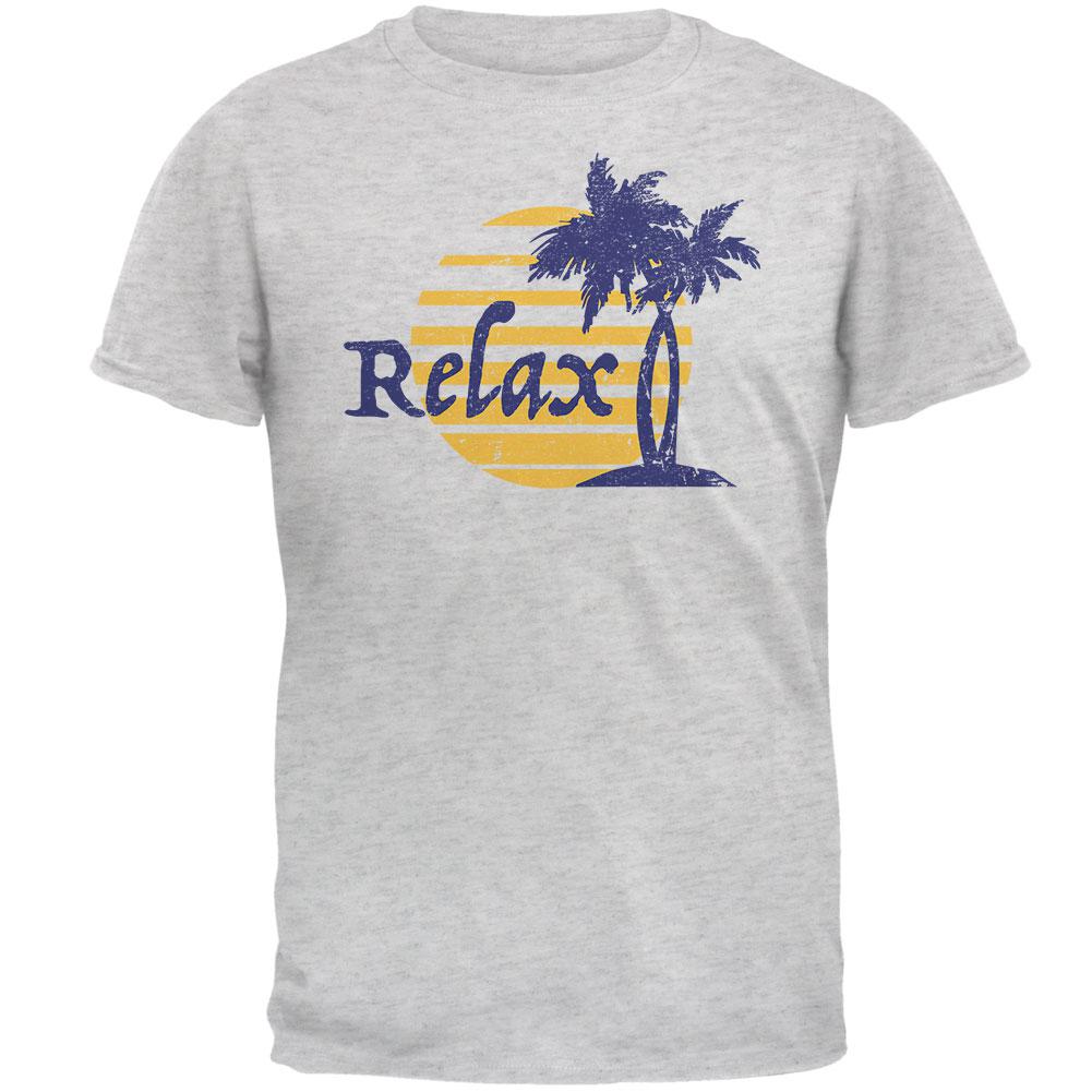 Summer Sun Relax Palm Tree Mens T Shirt Men's T-Shirts Old Glory 2XL Light Heather Grey