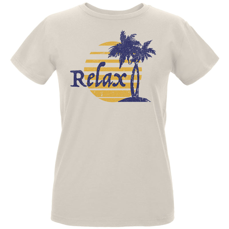 Summer Sun Relax Palm Tree Womens Organic T Shirt Women's T-Shirts Old Glory XL Natural
