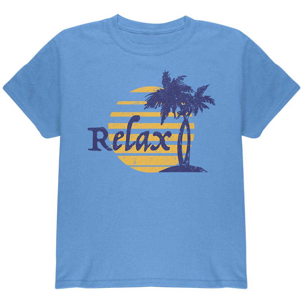 Summer Sun Relax Palm Tree Youth T Shirt Youth T-Shirts Old Glory LG Carolina Blue