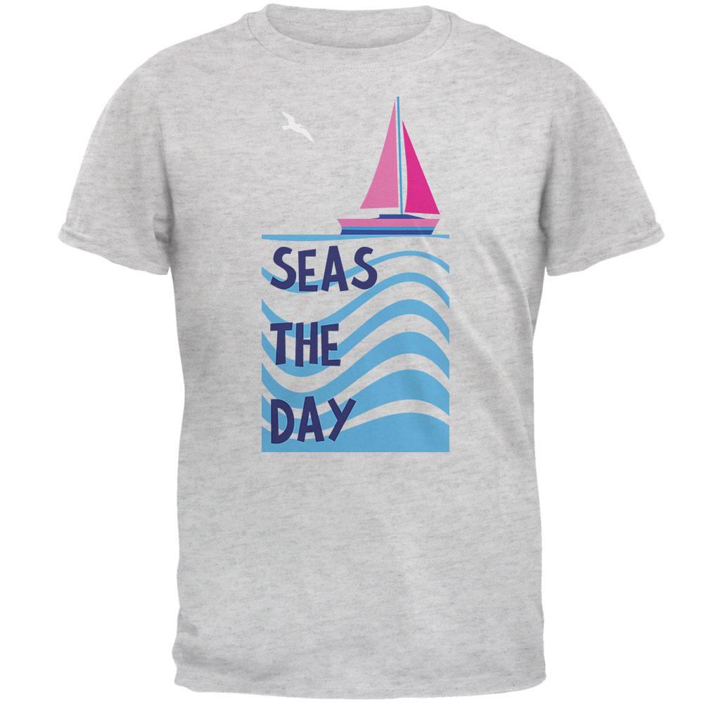 Summer Sun Seas Seize the Day Sailboat Mens T Shirt Media Holders Old Glory 2XL Light Heather Grey
