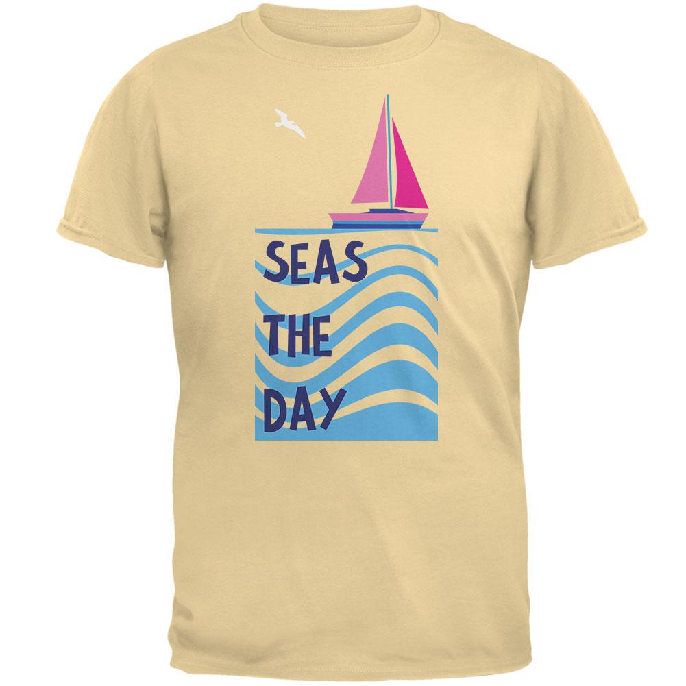 Summer Sun Seas Seize the Day Sailboat Mens T Shirt Media Holders Old Glory 2XL Yellow Haze