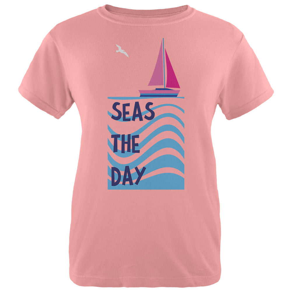 Summer Sun Seas Seize the Day Sailboat Womens T Shirt Women's T-Shirts Old Glory LG Pink