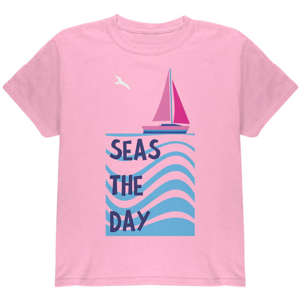 Summer Sun Seas Seize the Day Sailboat Youth T Shirt Youth T-Shirts Old Glory LG Light Pink