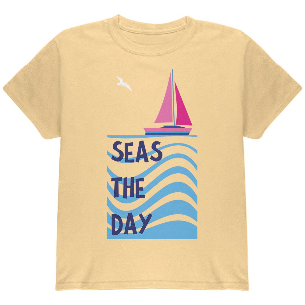 Summer Sun Seas Seize the Day Sailboat Youth T Shirt Youth T-Shirts Old Glory LG Yellow Haze