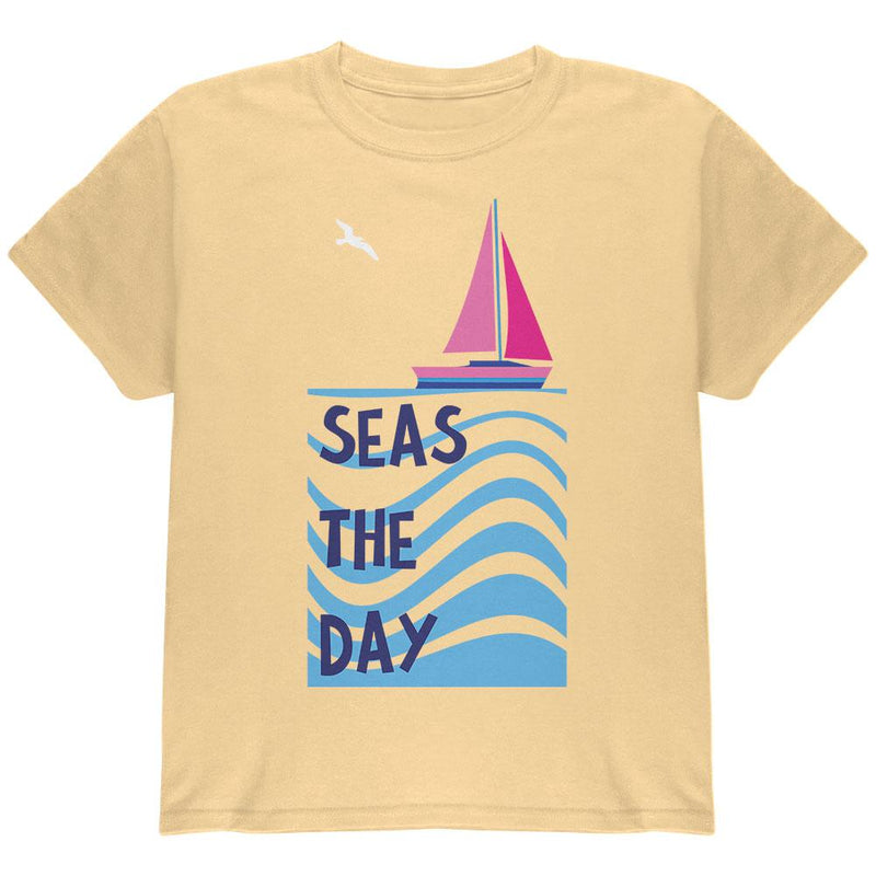 Summer Sun Seas Seize the Day Sailboat Youth T Shirt Youth T-Shirts Old Glory LG Yellow Haze