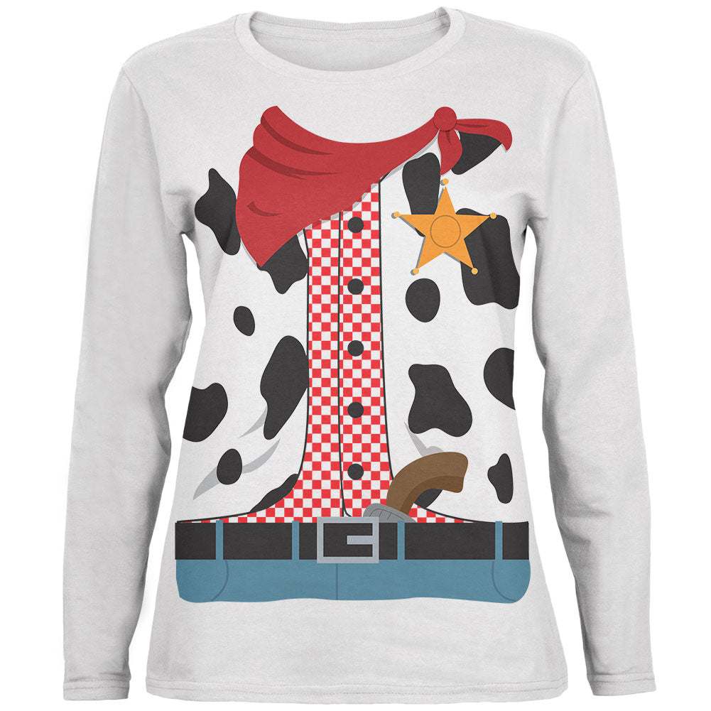 Halloween Cowgirl Costume Womens Long Sleeve T Shirt Women's Long Sleeves Old Glory 2XL White