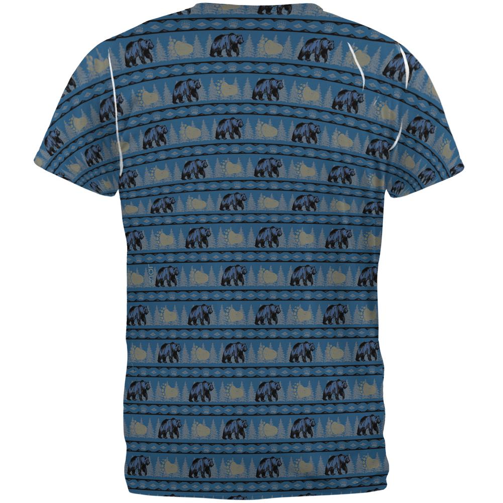 Grizzly Bear Adirondack Pattern Blue All Over Mens T Shirt Men's T-Shirts Old Glory