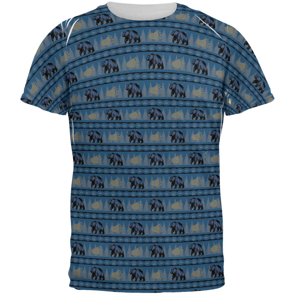 Grizzly Bear Adirondack Pattern Blue All Over Mens T Shirt Men's T-Shirts Old Glory 2XL Multi
