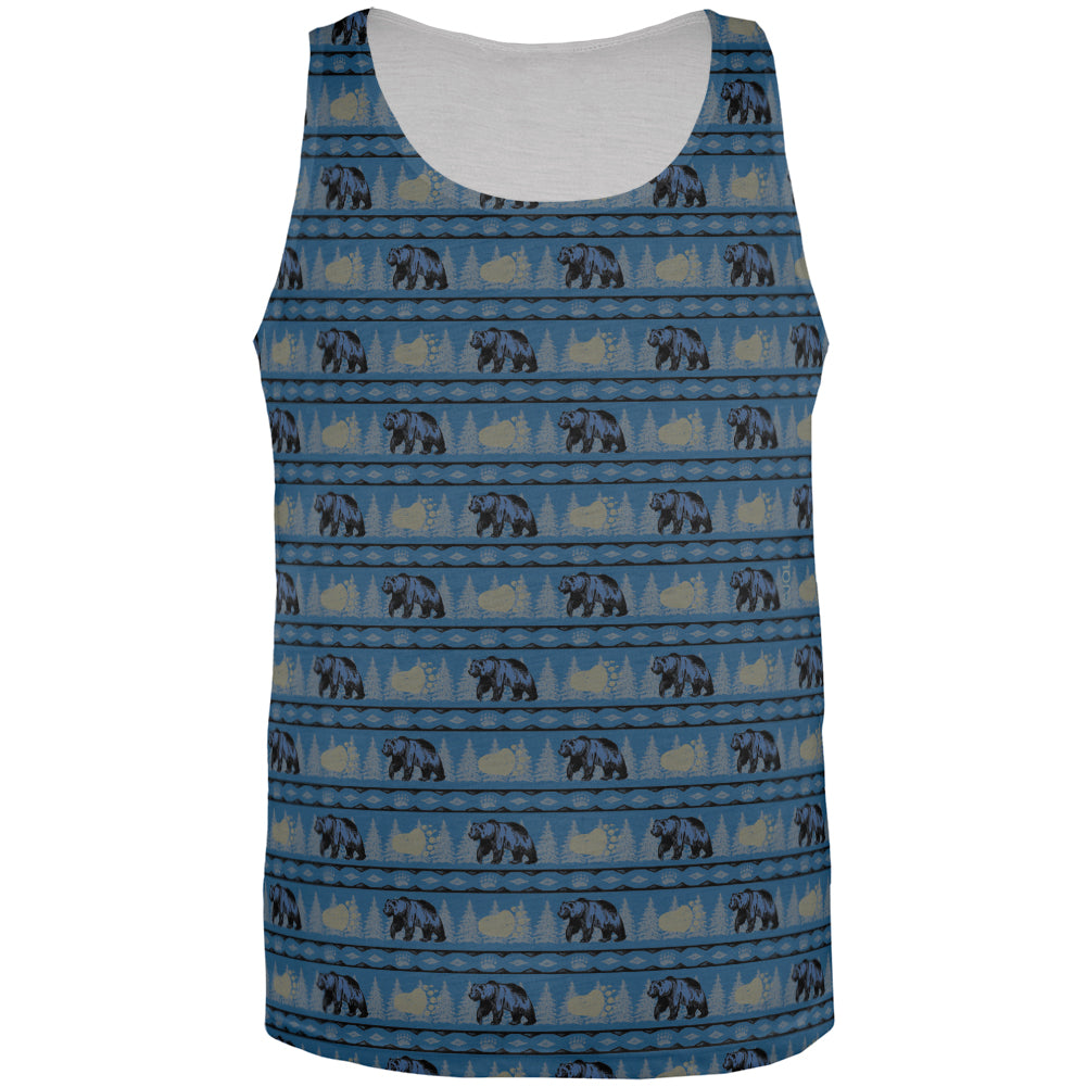 Grizzly Bear Adirondack Pattern Blue All Over Mens Tank Top Men's Tank Tops global 3XL Multi