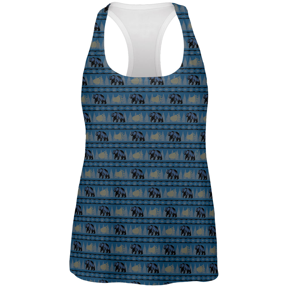 Grizzly Bear Adirondack Pattern Blue All Over Womens Work Out Tank Top Women's Tank Tops global 2XL Multi