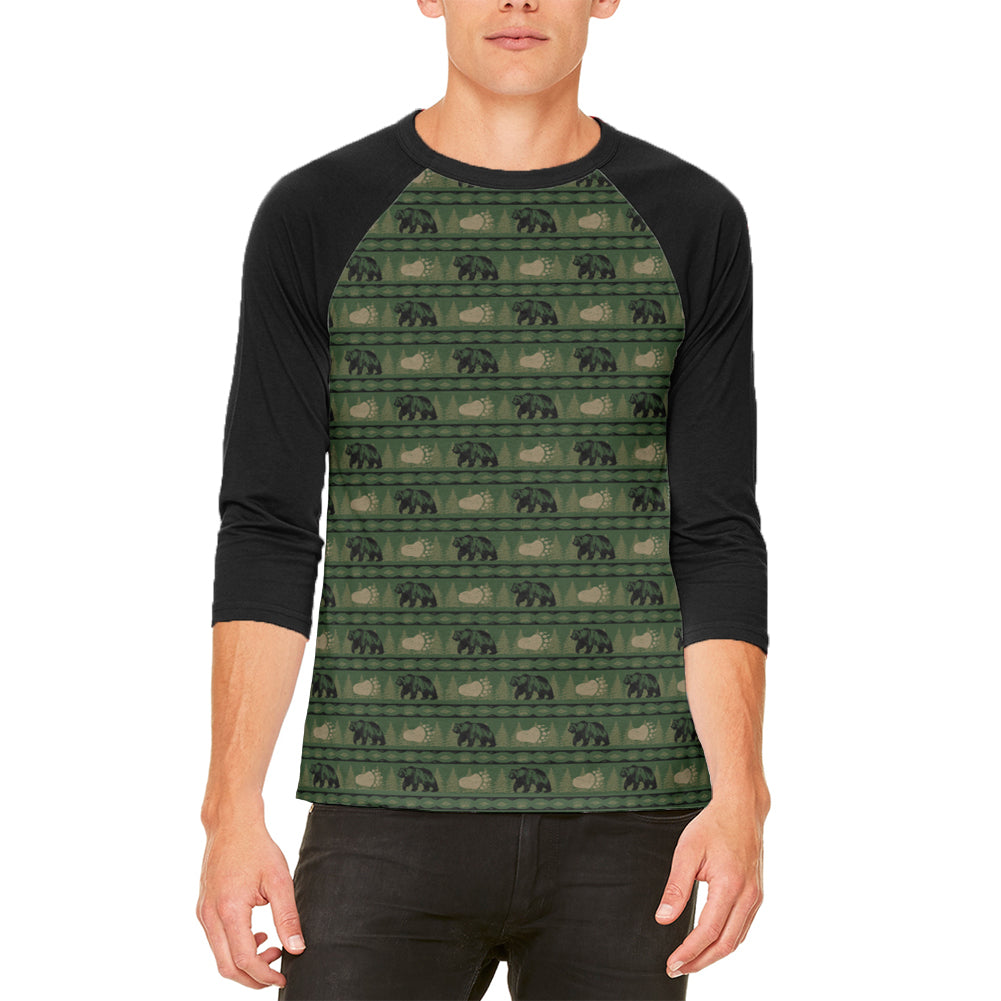 Grizzly Bear Adirondack Pattern Green Mens Raglan T Shirt Men's Raglans global LG White-Black