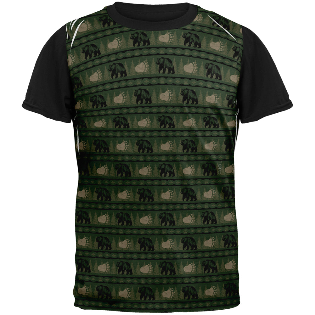 Grizzly Bear Adirondack Pattern Green All Over Mens Black Back T Shirt Men's T-Shirts Old Glory SM Multi