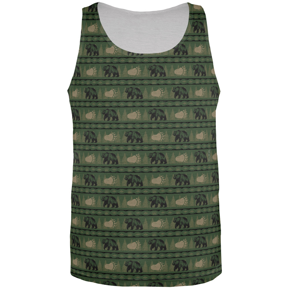 Grizzly Bear Adirondack Pattern Green All Over Mens Tank Top Men's Tank Tops global 3XL Multi