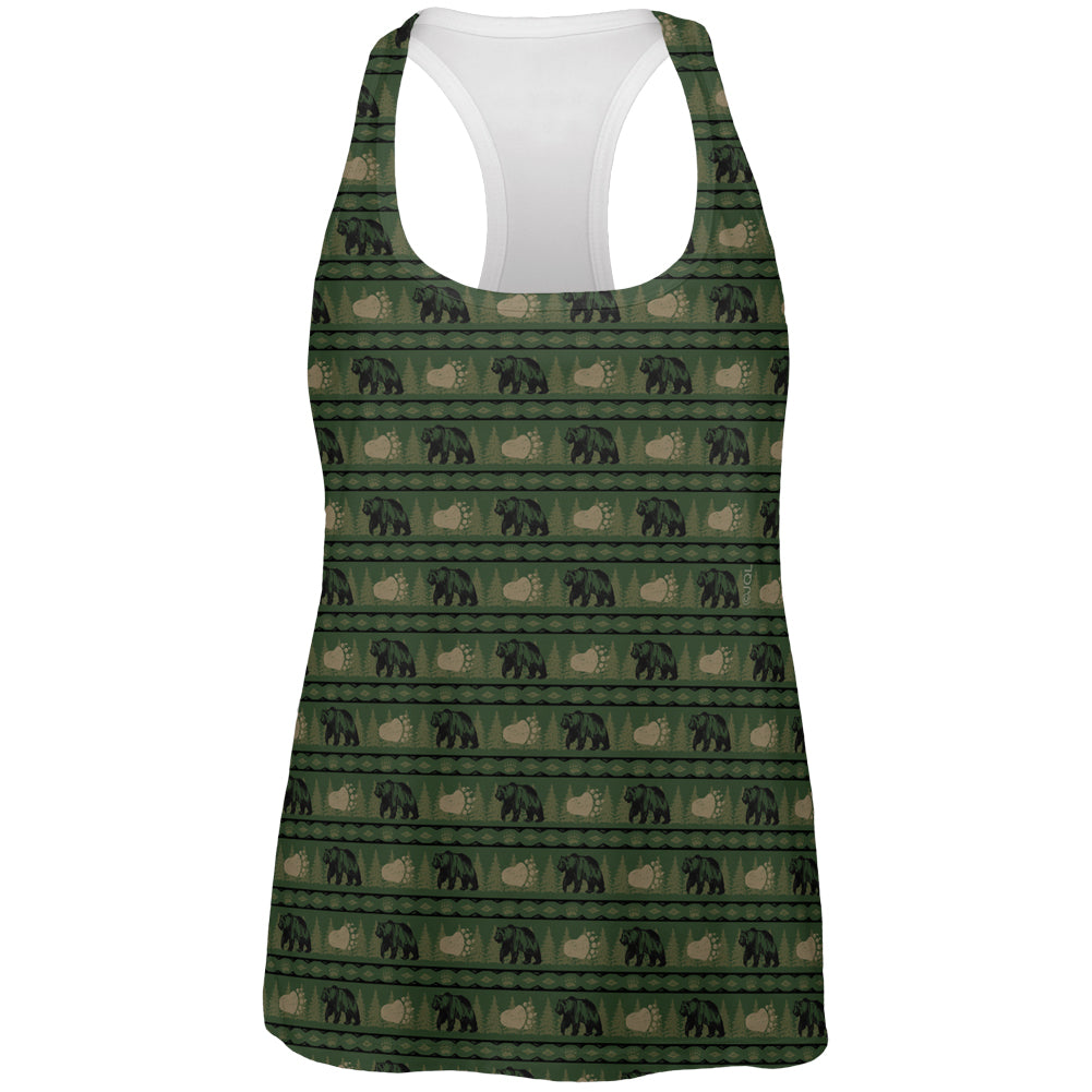 Grizzly Bear Adirondack Pattern Green All Over Womens Work Out Tank Top Women's Tank Tops global 2XL Multi