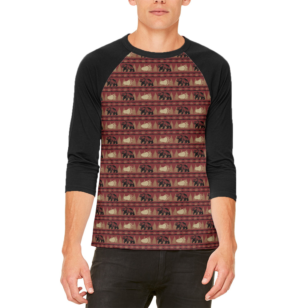 Grizzly Bear Adirondack Pattern Red Mens Raglan T Shirt Men's Raglans global LG White-Black