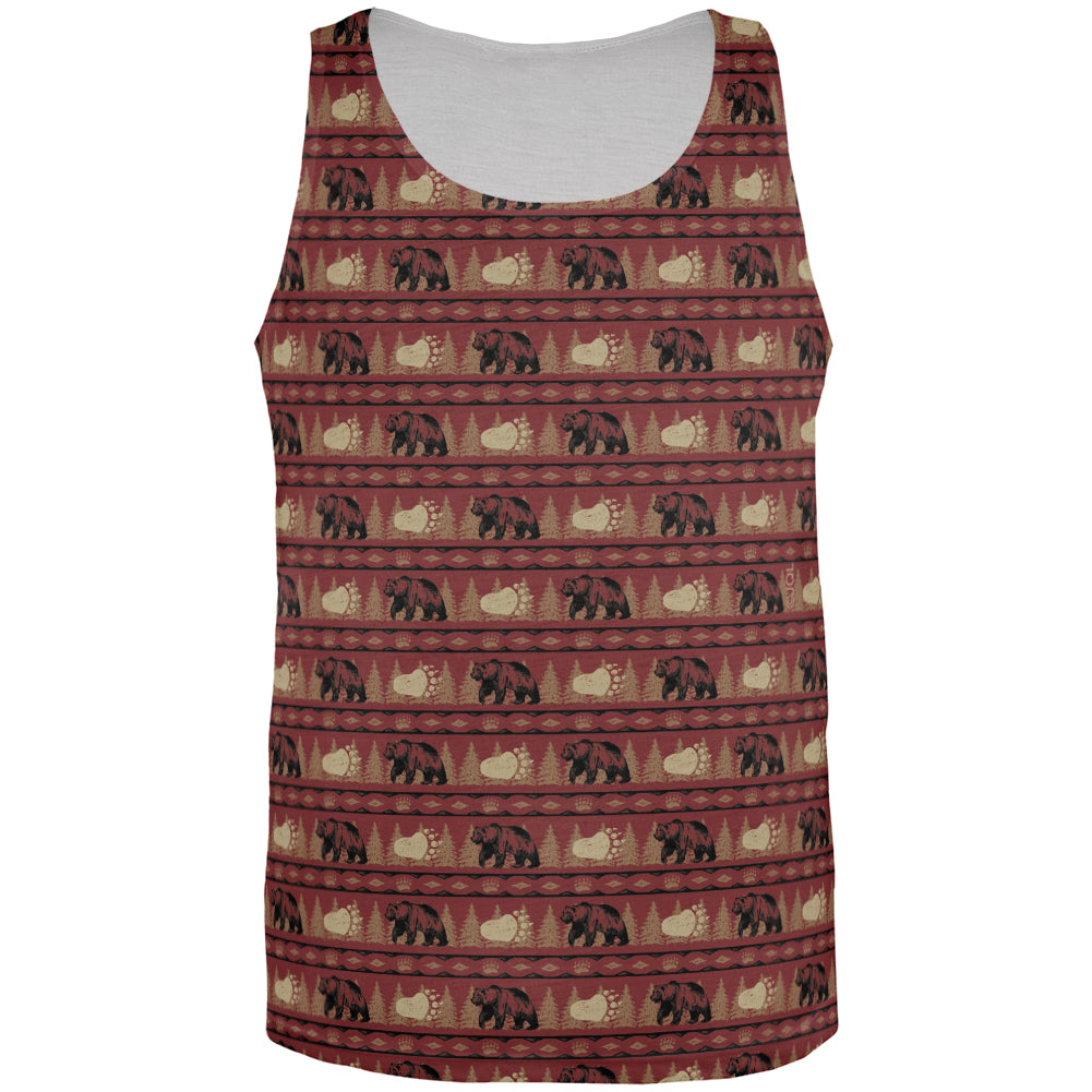 Grizzly Bear Adirondack Pattern Red All Over Mens Tank Top Men's Tank Tops global 3XL Multi