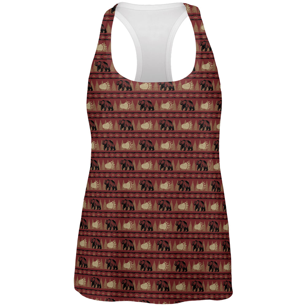 Grizzly Bear Adirondack Pattern Red All Over Womens Work Out Tank Top Women's Tank Tops global 2XL Multi