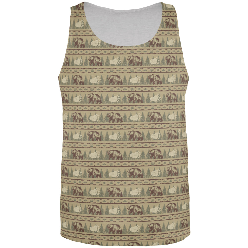 Grizzly Bear Adirondack Pattern Tan All Over Mens Tank Top Men's Tank Tops global 3XL Multi