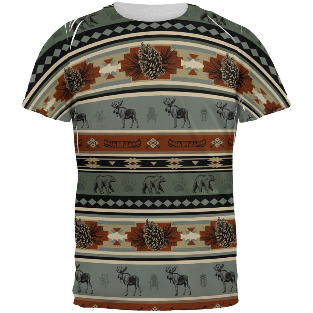 Adirondack Bear Moose Pattern All Over Mens T Shirt Men's T-Shirts Old Glory 2XL Multi