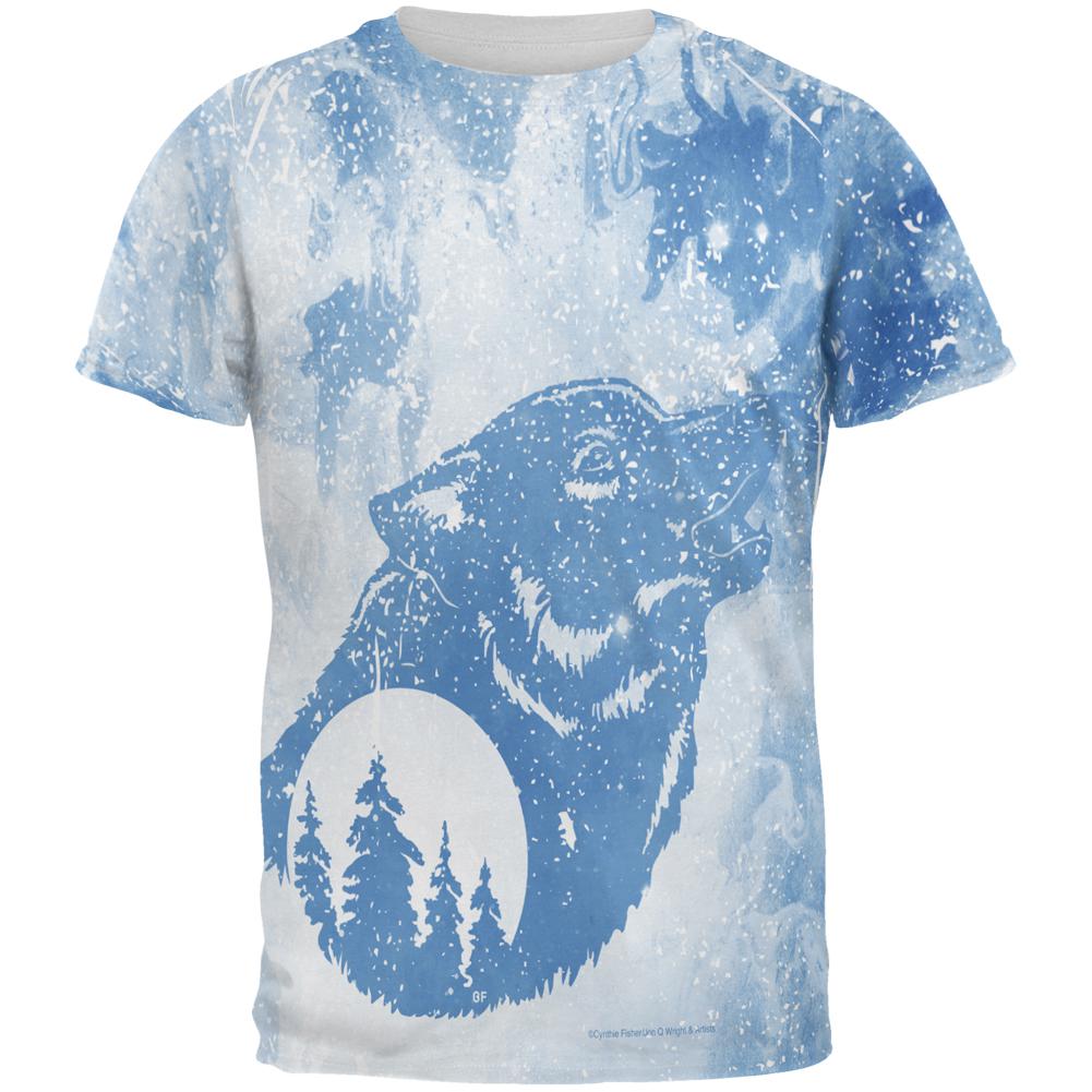 Distressed Blue Howling Wolf Silhouette All Over Mens T Shirt Men's T-Shirts Old Glory 2XL Multi