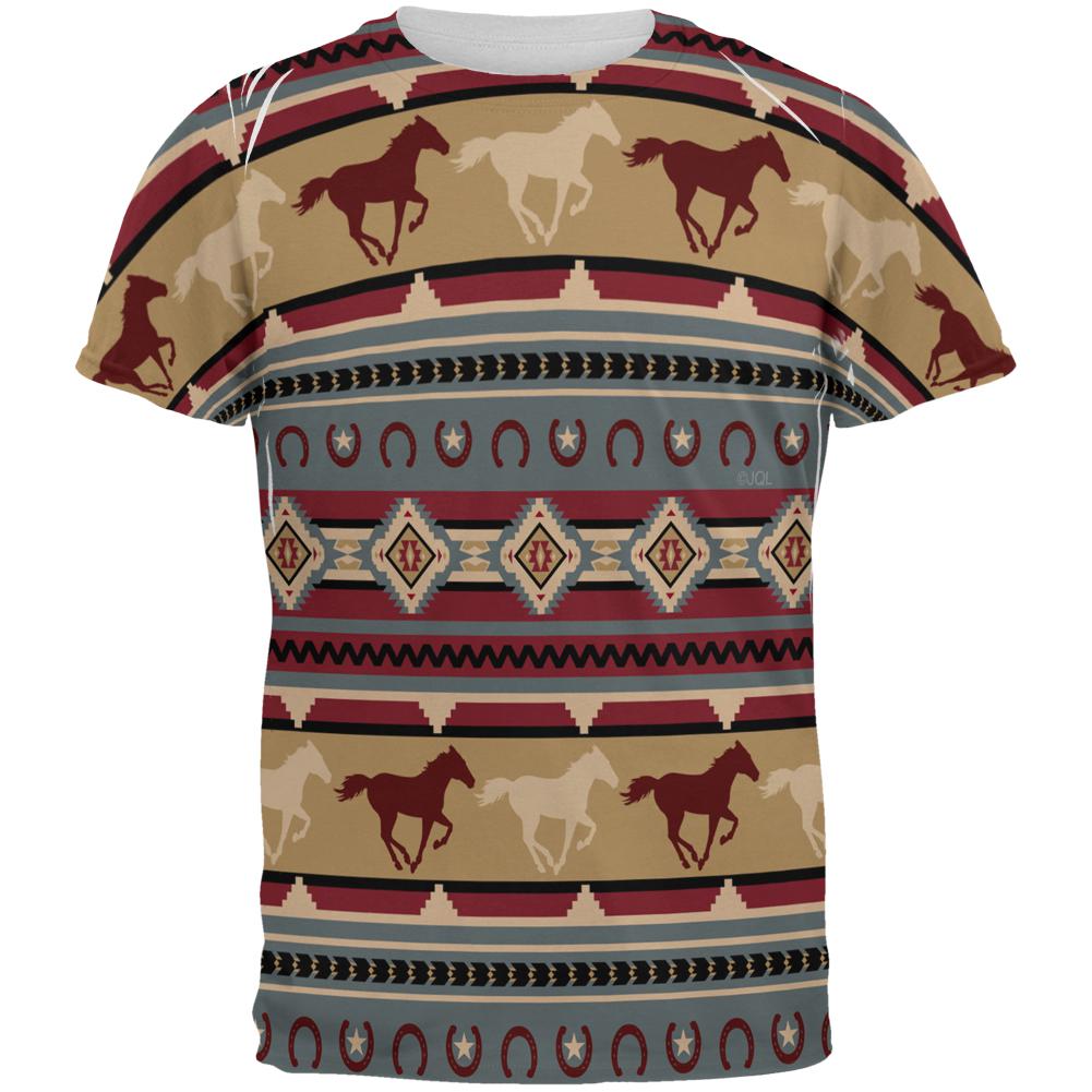 Southwestern Wild Horses Pattern All Over Mens T Shirt Men's T-Shirts Old Glory 2XL Multi