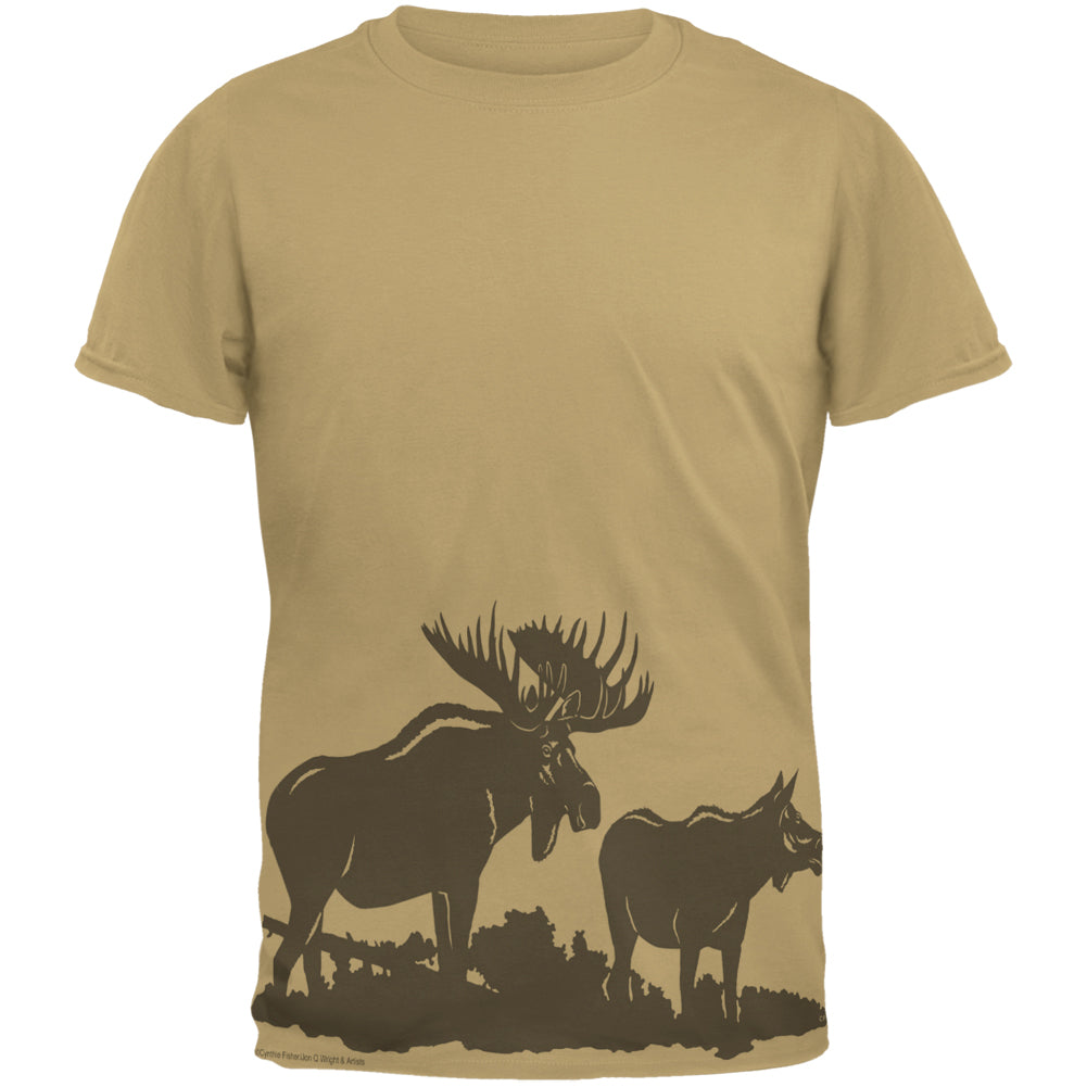 Moose Couple Silhouette Mens T Shirt Men's T-Shirts Old Glory 2XL Tan
