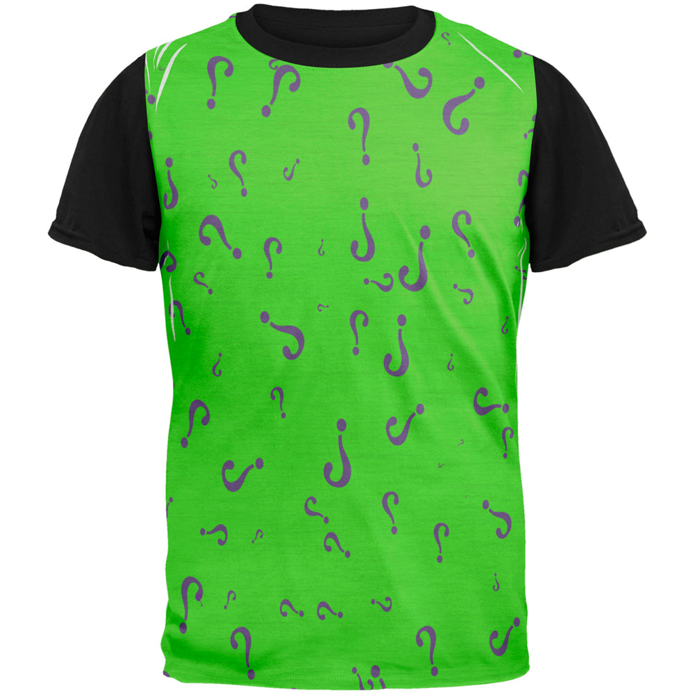Riddle Me This Halloween Costume All Over Mens Black Back T Shirt Men's T-Shirts Old Glory SM Multi
