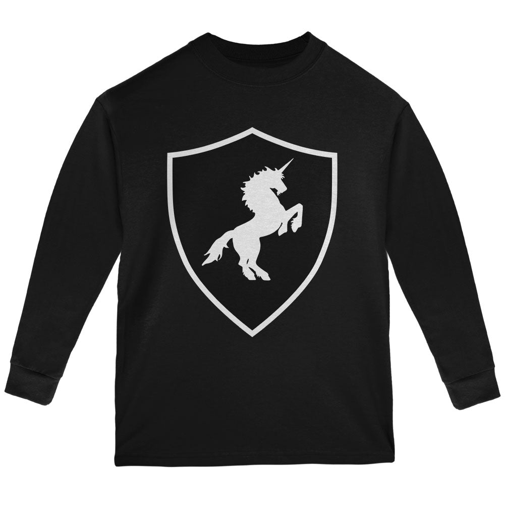 Halloween Knight Shield Costume Unicorn Youth Long Sleeve T Shirt Youth Long Sleeves Old Glory YLG Black