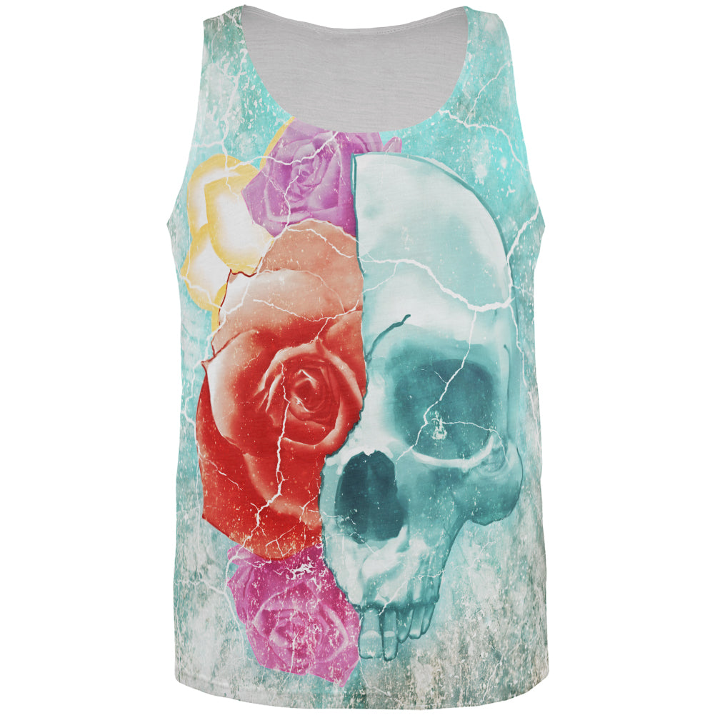 Halloween Distressed Skull and Flowers All Over Mens Tank Top Men's Tank Tops Old Glory 3XL Multi