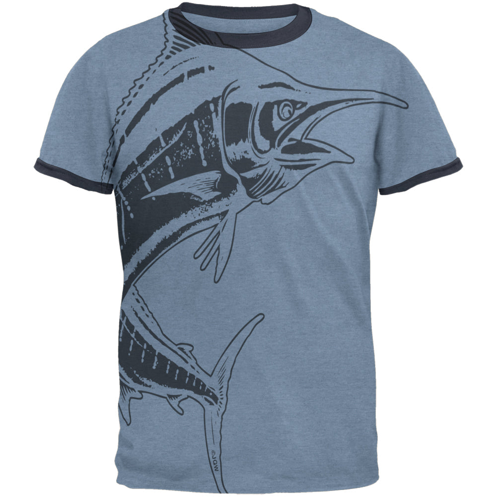 Marlin Deep Sea Predator Mens Ringer T Shirt Men's T-Shirts Old Glory 2XL Heather Blue-Navy