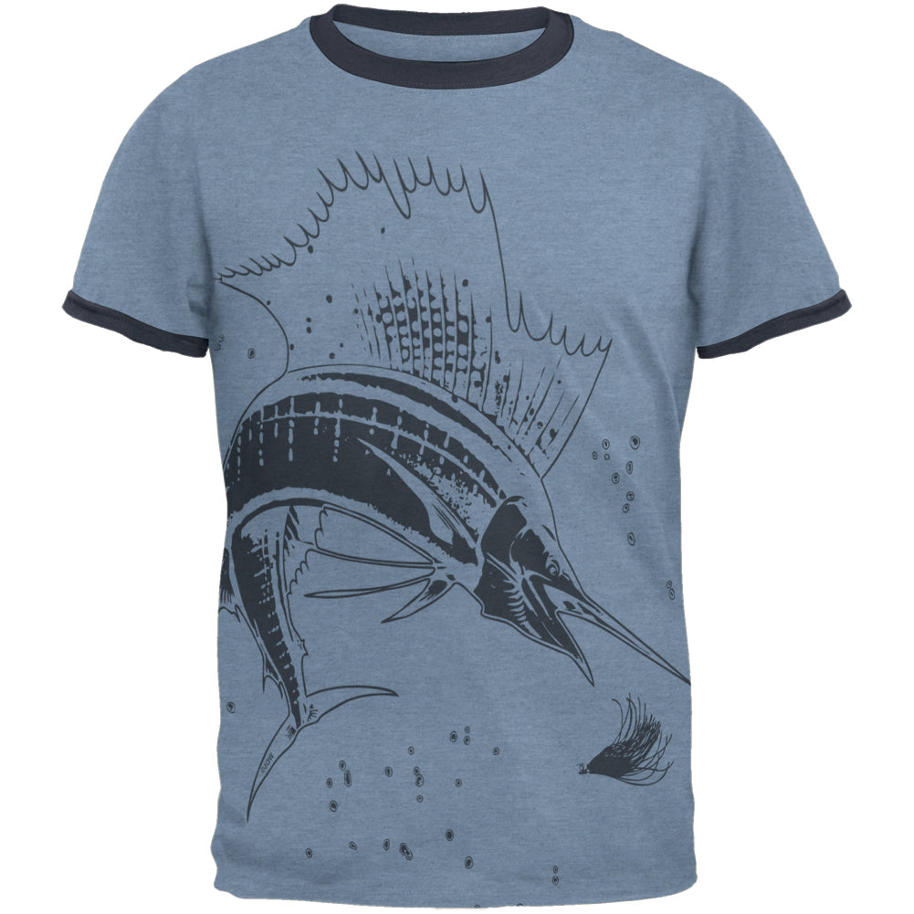 Sailfish Deep Sea Predator Mens Ringer T Shirt Men's T-Shirts Old Glory 2XL Heather Blue-Navy
