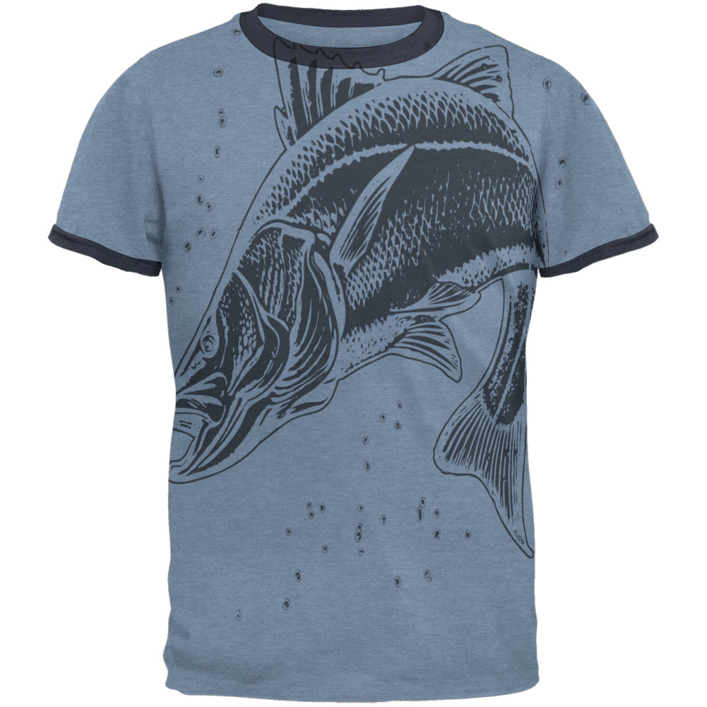 Snook Sergeant Fish Robalo Mens Ringer T Shirt Men's T-Shirts Old Glory 2XL Heather Blue-Navy