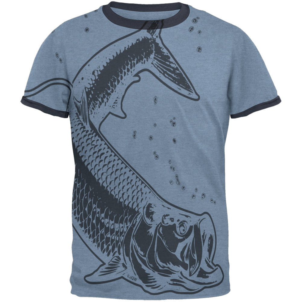 Tarpon Megalops Fish Mens Ringer T Shirt Men's T-Shirts Old Glory 2XL Heather Blue-Navy