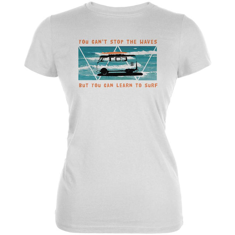 You Can't Stop The Waves Juniors Soft T Shirt Juniors T-Shirts Old Glory 2XL White