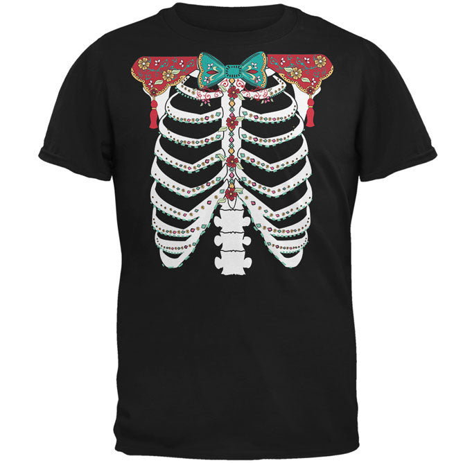 Halloween Day of the Dead Skeleton Costume Mens T Shirt Men's T-Shirts Old Glory 3XL Black
