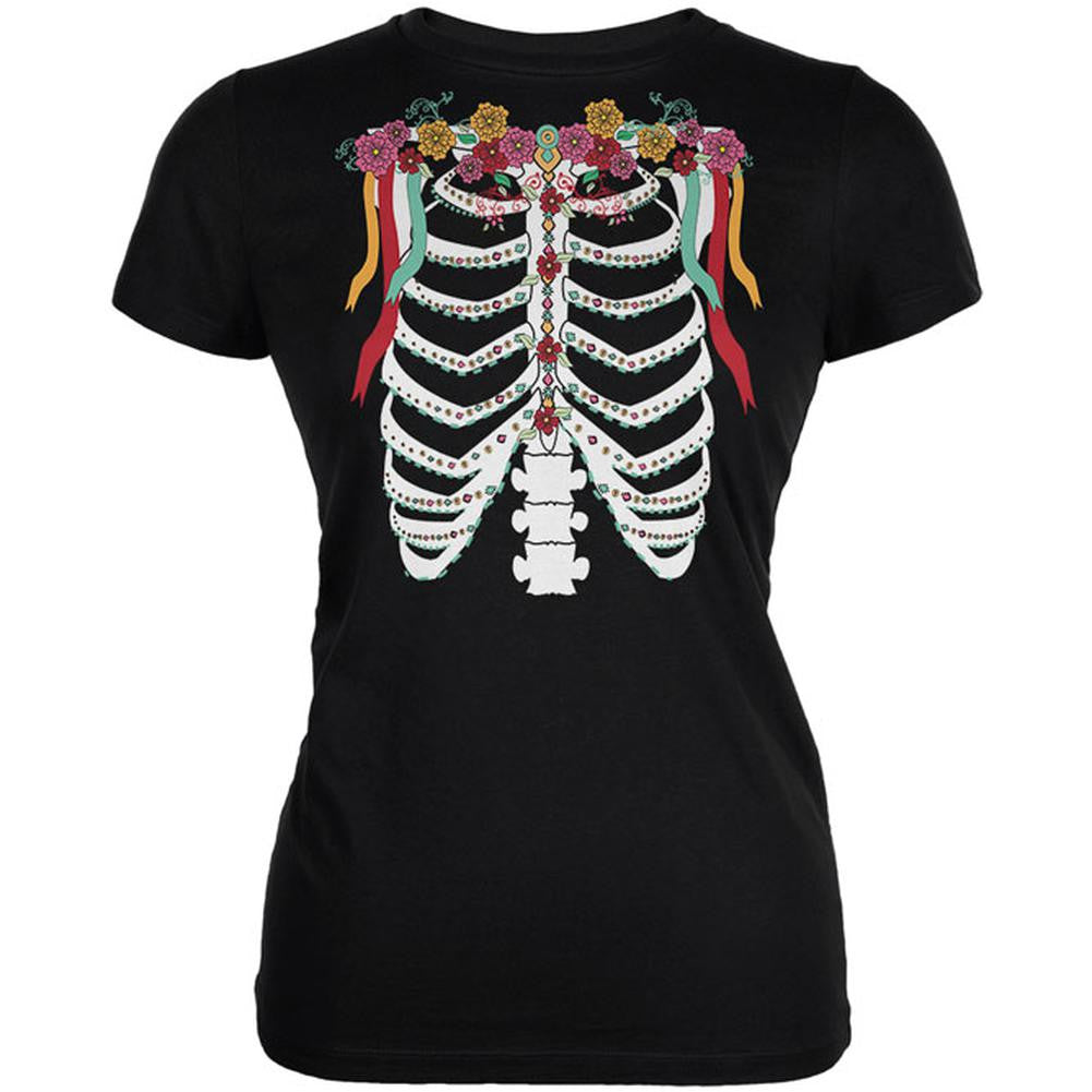 Halloween Day of the Dead Skeleton Costume Juniors Soft T Shirt Juniors T-Shirts Old Glory 2XL Black