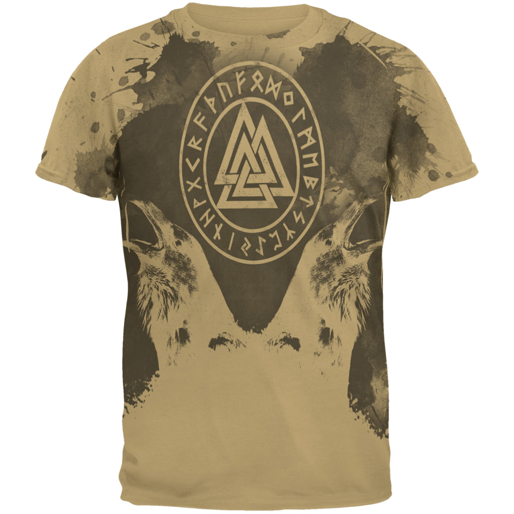 Viking Odin's Ravens Huginn And Muninn Mens T Shirt Men's T-Shirts Old Glory MD Tan