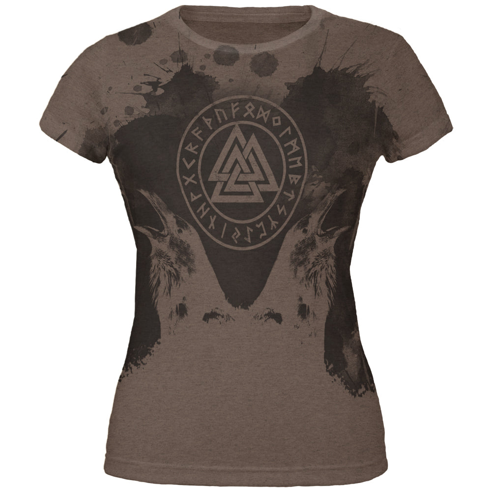 Viking Odin's Ravens Huginn And Muninn Juniors Soft T Shirt Juniors T-Shirts Old Glory 2XL Heather Brown