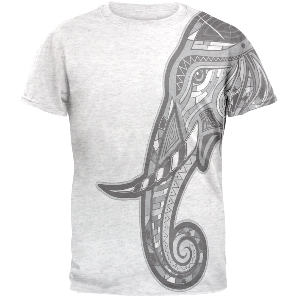 Tribal Mosaic Elephant Mens Soft V-Neck T Shirt Men's T-Shirts Old Glory 2XL Heather White