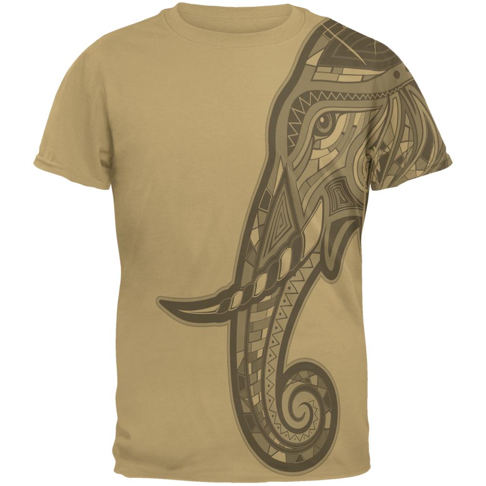 Tribal Mosaic Elephant Mens T Shirt Men's T-Shirts Old Glory 2XL Tan