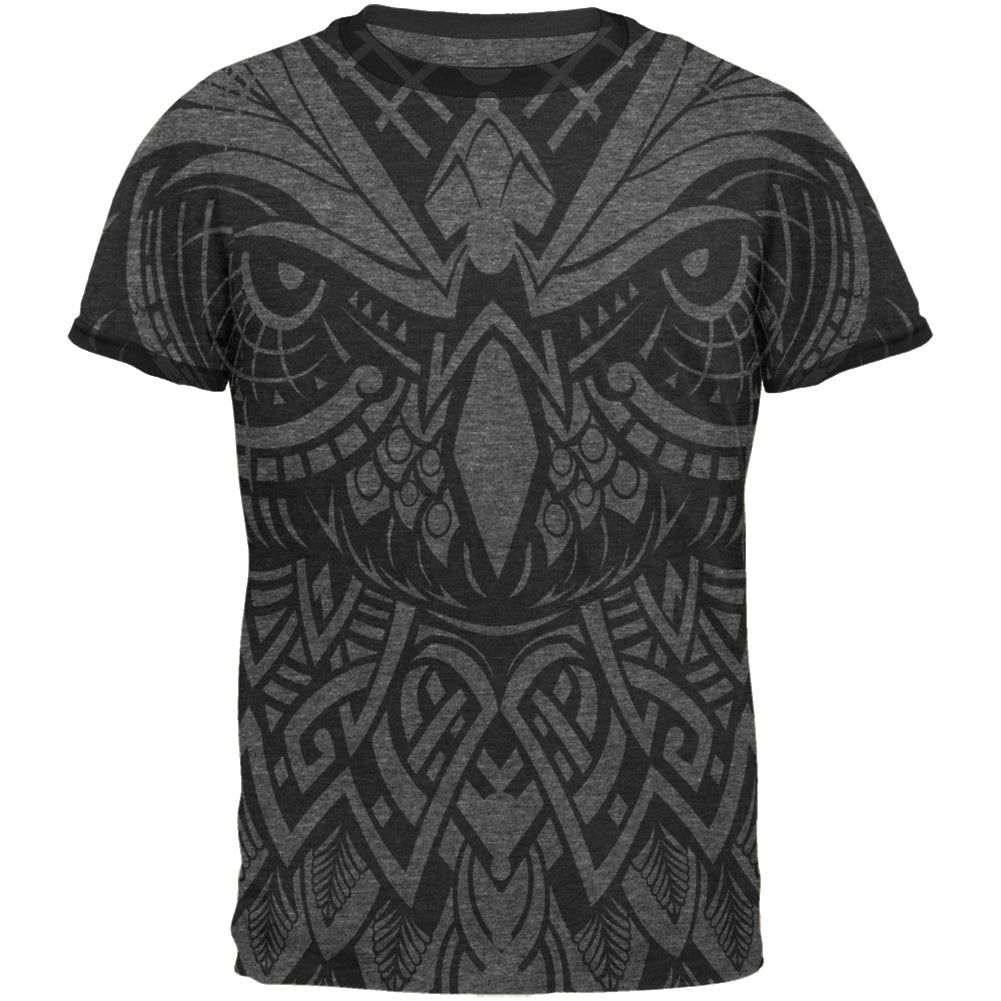Trippy Tribal Owl Mens Ringer T Shirt Men's T-Shirts Old Glory 2XL Dark Heather-Black