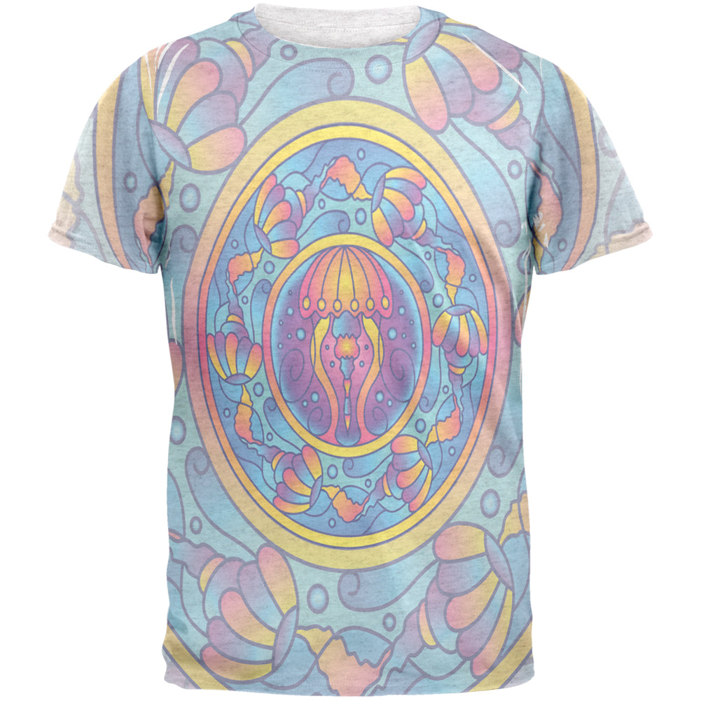 Mandala Trippy Stained Glass Jellyfish Mens T Shirt Men's T-Shirts Old Glory 2XL Heather White