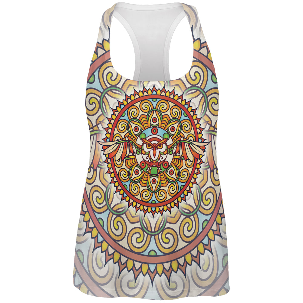 Mandala Trippy Stained Glass Owl All Over Womens Work Out Tank Top Women's Tank Tops Old Glory 2XL Multi