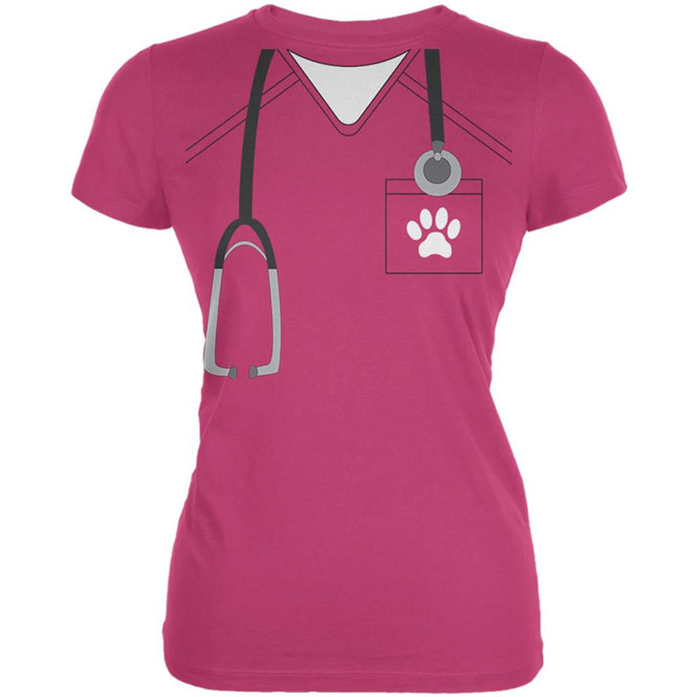 Halloween Vet Veterinarian Scrubs Costume Juniors Soft T Shirt Juniors T-Shirts Old Glory 2XL Red