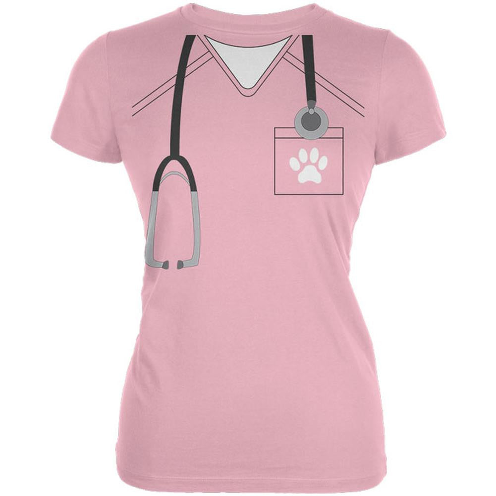 Halloween Vet Veterinarian Scrubs Costume Juniors Soft T Shirt Juniors T-Shirts Old Glory 2XL Pink
