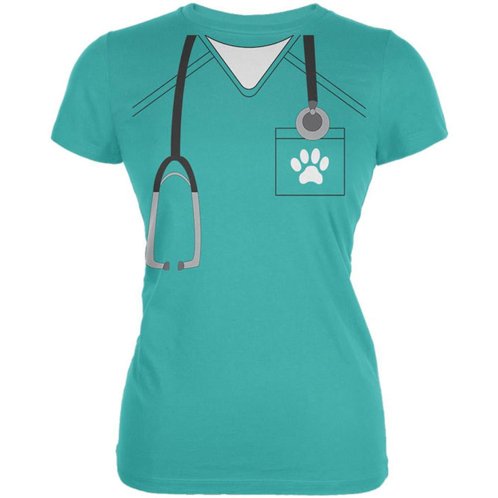 Halloween Vet Veterinarian Scrubs Costume Juniors Soft T Shirt Juniors T-Shirts Old Glory LG Blue